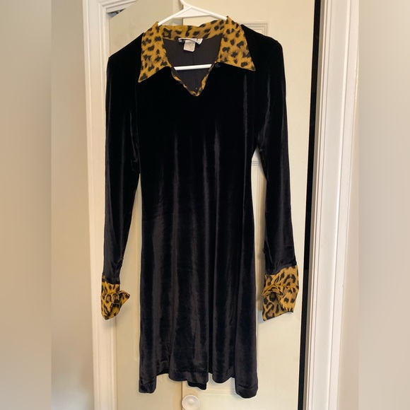 Velour & Leopard Print Dress - Picture 3 of 8